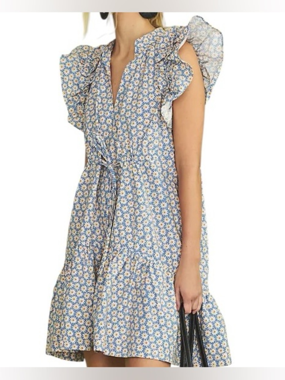 Anthropologie ruffle sleeve mini dress boho print cotton 2X